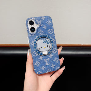 Étui de téléphone avec support MagSafe et motif chat cowboy.