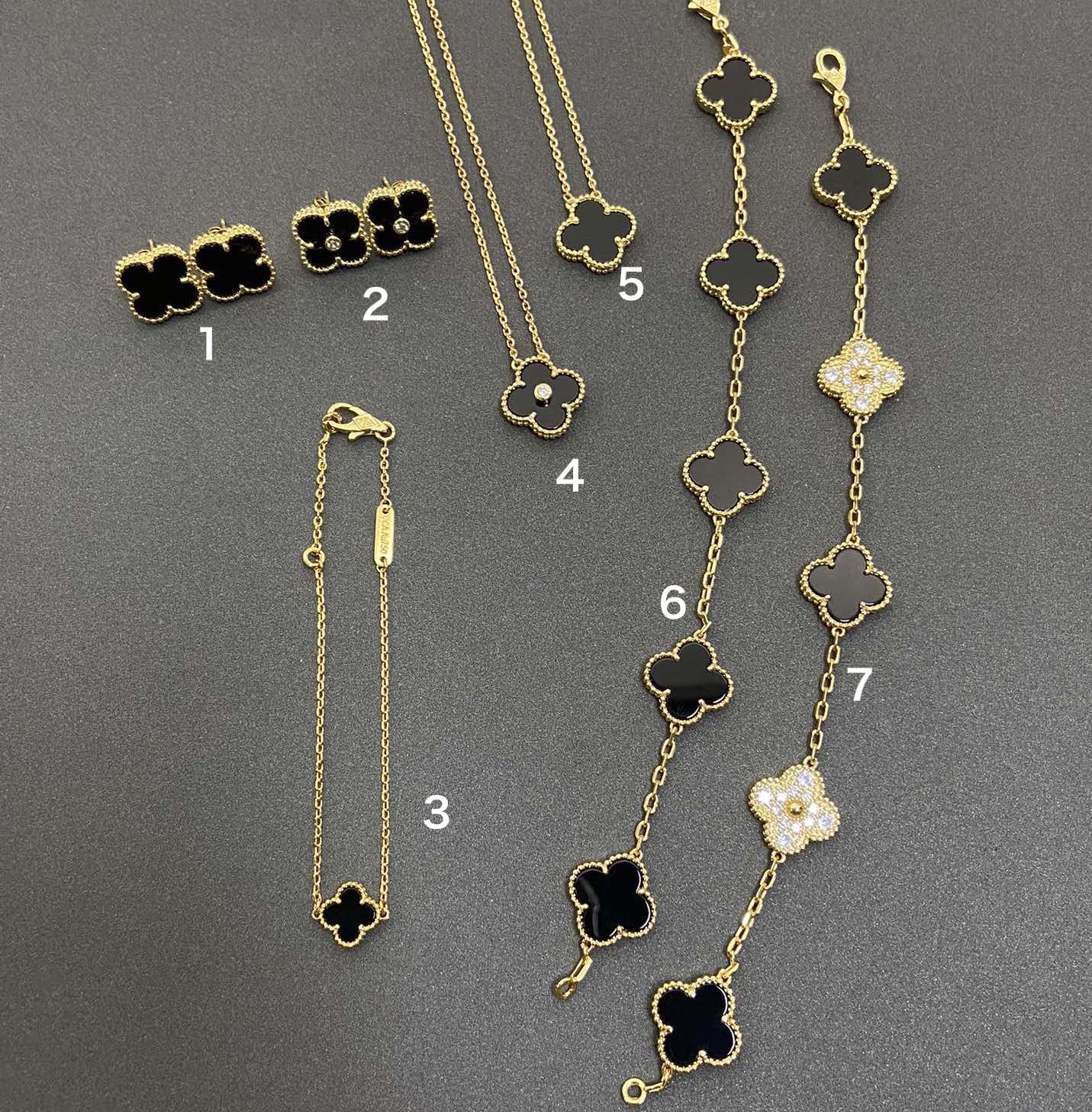 Vintage Leaves Black Armband & OhrRinge & Halskette 7 Set (Gold)