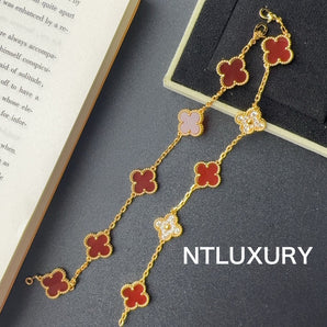 Bracelet Fille Coquillage et Feuilles Brillantes (Rouge)