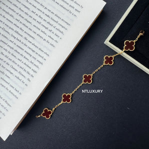 Bracelet Fille Coquillage et Feuilles Brillantes (Rouge)