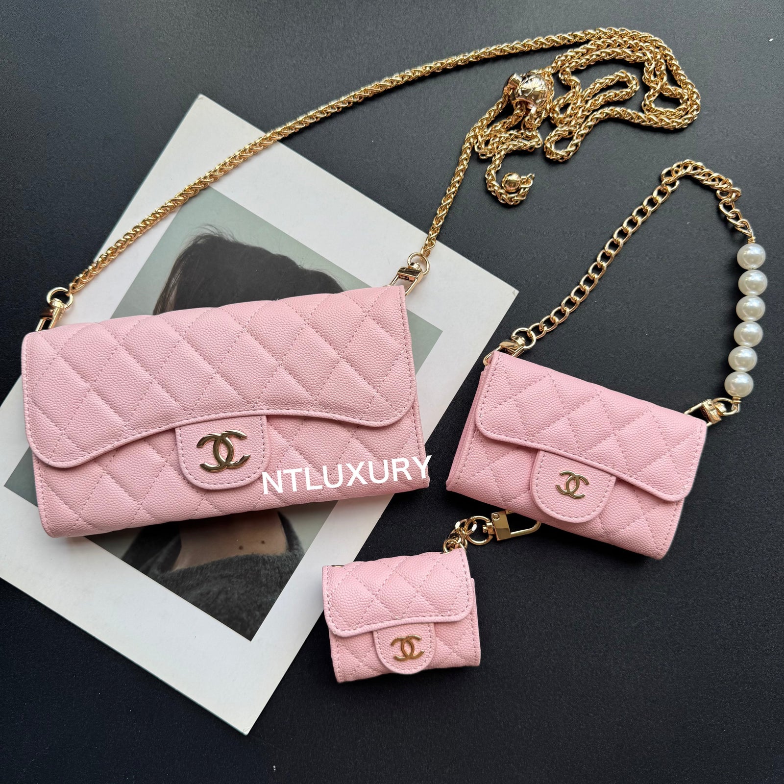Coco Fine Wallet 3 Set (Litchi Pink)