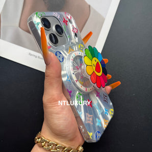 Laser Shining Love Handyhülle mit farbigem Magsafe-Halter