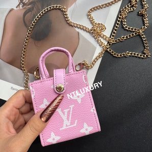 Niedliche Mini-Geldbörse mit Kette und Blumenmuster für all die süßen Dinge (Rosa) 