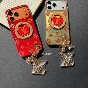 Étui de téléphone Orange et Rouge à Paillettes Love avec Support Magsafe et Pendentif (Lot de 3)