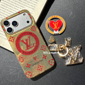 Étui de téléphone Orange et Rouge à Paillettes Love avec Support Magsafe et Pendentif (Lot de 3)