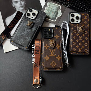 Traditional Love Phone Case with Card Purse & Stripe