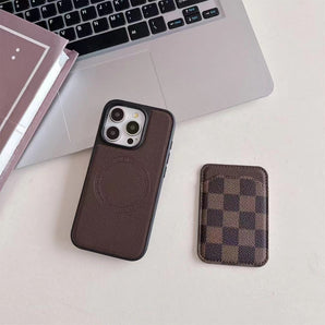 Étui de téléphone avec poche pour carte Magsafe (motif quadrillé marron) 