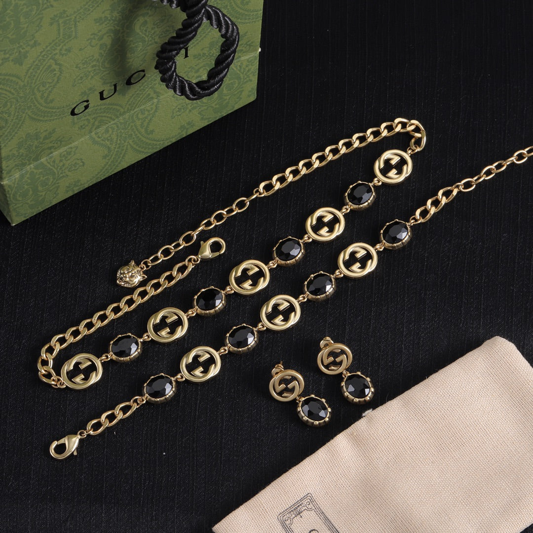 Good Filigran Design Armband & OhrRinge & Halskette (Black)