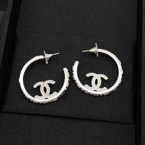 Cute Silver CC Hoop Earring