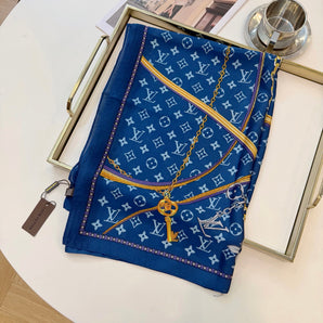 Love Chain Silk Long Scarf (Blue)