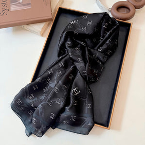 Full CC Silk Long Scarf (Black)